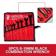 8PCS/14PCS Combination Wrench Spanner Set Tools 8-24mm Black Chrome Vanadium CRV Heavy Duty 6-point 