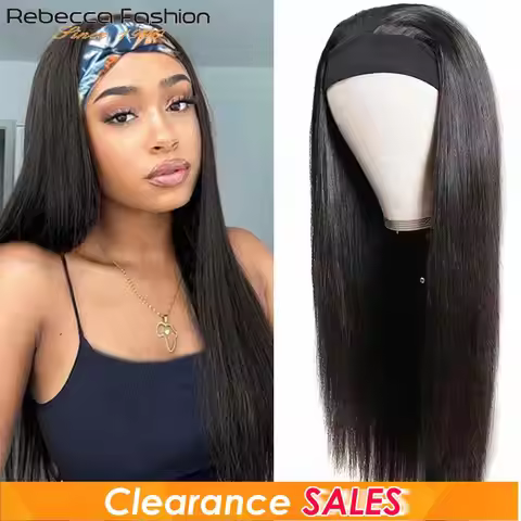 Remy Human Hair Headband Wig Straight Headwrap Wig Natural Color Half Wig Bone Straight Wigs Brazili
