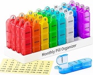 Monthly Pill Organizer 3 Times A Day, 30 Day Pill Organizer Morning-Noon-Night, One Month Pill Box Organizer with Travel Pill Box, 31 Day Medicine Organizer to Hold Vitamin, Supplements, Medication