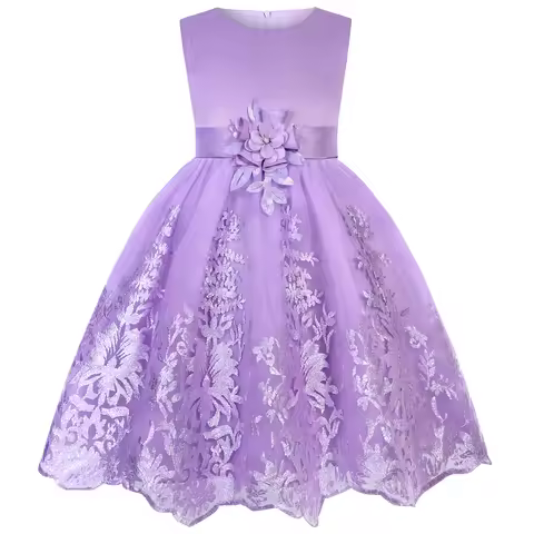 Embroidered purple chiffon dress, princess dress performance outfit, birthday party graduation cerem