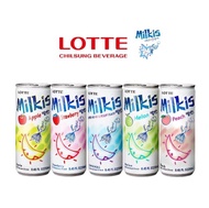 เครื่องดื่ม น้ำผลไม้เกาหลีผสมโซดา ลอตเต้ มิลคิส Lotte Milkis 250ml ครบ 5 รสชาติ นม แอปเปิ้ล เมล่อน สตอร์เบอรรี่ พีช 밀키스