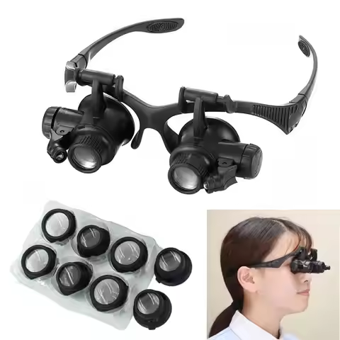 2021 10X/15X/20X/25X Lens Observation Head Wearing Magnifier Glasses Loupes with LED Headband Eyewea