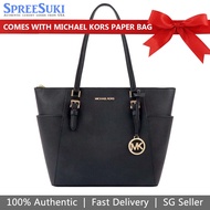 Michael Kors Handbag With Gift Paper Bag Tote Charlotte Leather Large Top Zip Tote Shoulder Bag Black # 35T0GCFT7L