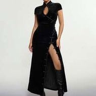 Y2K Women's Mardi Gras Sexy Festival Goth Black Concert Party Qipao Club Date Night Coachella Chines