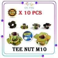 10 Pcs Tee Nut /T-Nut M10 - 12 mm (Mur Tanam Kayu)