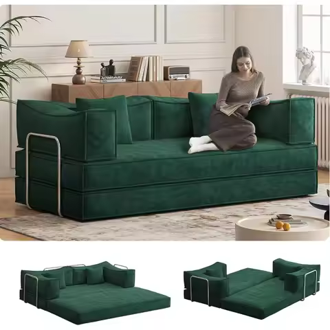 79" Convertible Sleeper Sofa Bed, Corduroy Folding Sleeper Couch with Fixed-Shape Frame, Boneless Co