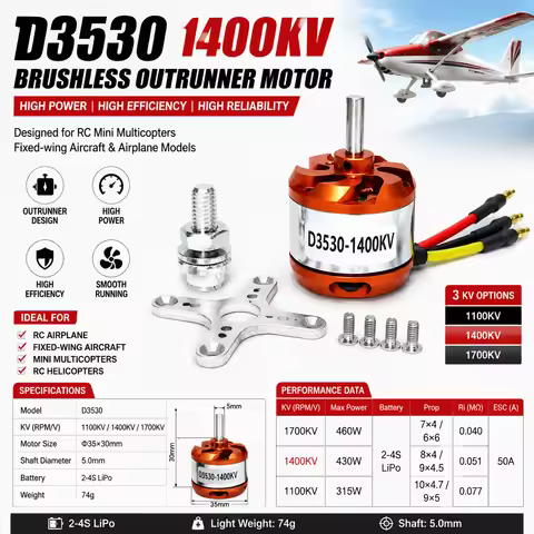 D3530 Outrunner Brushless Motor 3530 1100KV 1400KV 1700KV for RC Mini Multicopters Fixed-wing Aircra