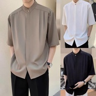 【Ready Stock】Retro Button Casual Shirt Men Casual Plain summer Solid Business work Simple Slim Fit S