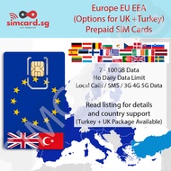 Europe (EU EEA) Roaming Prepaid SIM Card [Add: Turkey / United Kingdom UK] (Calls, SMS, 5G / 4G LTE Data) by SIMCARD.SG