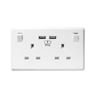 Hot 13A 2 Gang Switched Wall Power Socket Double Wall Socket Home Mounted 2.1A Dual USB Port Socket