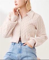 Nice claup粉紅色拉鍊短版針織衫