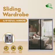 FREE INSTALL KT furniture: Almari Baju Wardrobe Sliding Door Anti-Jump Cabinet Clothes 8ft x 8ft / 6