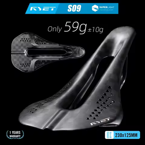 RYET 12K Carbon Ultralight Bike Saddle 59g 230x125mm for MTB/Gravel/Road Bike Unisex Racing Saddle 7