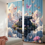 2pcs, 2D flat printing Curtain typewriter 100% Polyester,Without Electricity Party Decorations Appli