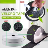 1M/3M/5M(2 Rolls) Velcro tape Width 25mm Hook & Loop Self adhesive Tape Glue Stick Tape Hook + Loop