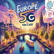 EUROPE + UK  SIM CARD 4G/5G HIGH SPEED Unlimited DATA (5 -30days) *24 HOURS USAGE*