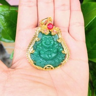 Mặt Dây Chuyền Phật Di Lạc Cười Vui Vẻ Bằng Cẩm Thạch Xanh Hoặc Đỏ Cao Cấp - Đeo May Mắn Rướt Tài Lộ