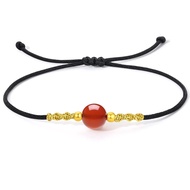 ZHOU LIU FU 24K gelang emas pepejal untuk wanita gelang Agate merah gelang laras emas tulen sebenar