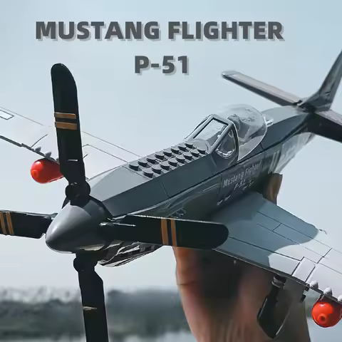 258PCS WWII Military 1/26 P-51 Mustang Fighter Building Blocks Air Force Jet Plane Toys For Kids Adu