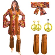 ATAMET Women 60s 70s Hippie Costume Outfits Hippy Clothes Disco Dress Adult Costume for Halloween,70's Party Costume