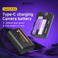 Palo Camera Battery LP-E6 LP-E6N Battery 2600mAh Type-C Charging Battery with Indicator Lamp for Canon EOS R6 R7 5DS R 5D Mark II Mark IV 6D 7D 70D 80D 90D