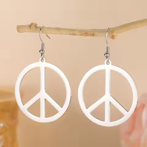 Stainless Steel Peace Sign Symbol Drop Earrings Vintage Amulet Round Geometric Earrings For Women Lo