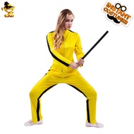 Bruce Lee Kung Fu Costume Bright Yellow Jumpsuit Couple Suit for Party Cosplay