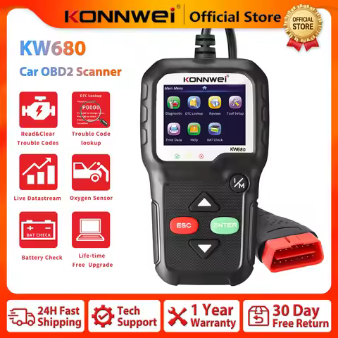KONNWEI KW680 Car OBD2 Scanner Diagnostic Tool Read Cllear Code Reader DTC Lookup O2 Sensor Test Liv