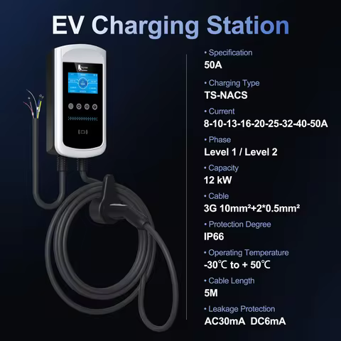 Feyree 32A 7kW 9.6kW 12kW Dynamic Load Balancing TS-NACS APP Control EV Charging Station Charger Plu