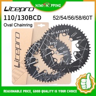 1PC Litepro Oval Double Chainring BCD 110/130Mm Aluminum Alloy Folding Bike 52/54/56/58T Crankset Driveline Chainwheel