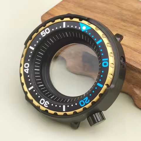 Black-Gold Seiko Tuna Canned Replace Watch Cases fits NH35 NH36 4R Movement Transparent case back 30