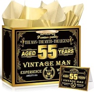 Peconal Vintage Black Gold Birthday Gift Bag for Men with Wrapping Paper and Card (Vintage 55th)