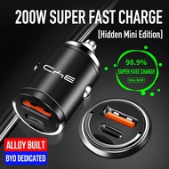 200W Hidden Mini Car Charger Alloy Metal USB Type C Fast Charging PD QC Super Fast Charge For BYD At