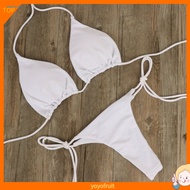 YOF  2 Pcs/Set Bikini Set Solid Color Halter Neck Strap Thong Women Swimsuit Set for Beach