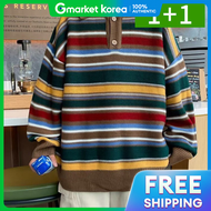 OMT | เสอไหมพรมผชาย คอปก ทรงหลวม ลายทาง สำหรบฤดใบไมรวง