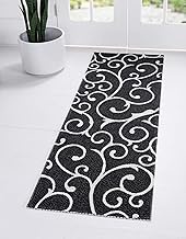 Unique Loom Decatur Collection Damask Botanical Contemporary Black/Ivory Runner Rug (2' 2 x 7' 4)