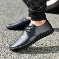 Men's Business Dress Shoes รองเท้าหนังสุภาพบุรุษ รองเท้าคัชชูผู้ชาย พื้นนิ่ม งานยางผสมพีวีซีผู้ชายรองเท้าลำลอง(สีดำ)