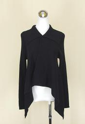貞新二手衣 MOMA 專櫃 黑色V領長袖棉質外套罩衫短大衣M號(83394)