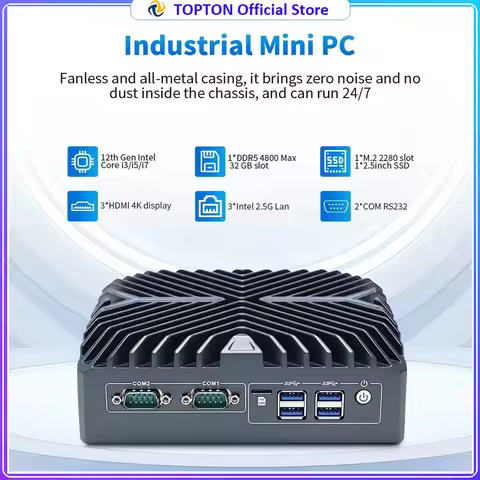 Topton Fanless Firewall PC Intel Ultra 5 125U i7 1255U i3 1215U 3*2.5G LAN 3*HDMI2.0 IoT Industrial 