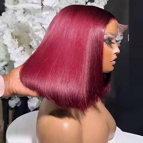 Colored #99J Short Bob Wig Human Hair 13x4 Lace Frontal Wigs Pre Plucked Pre Cut 200% Density Short 