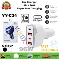 Car Charger YY-C34 Led Car Charger 96W 4 In 1 USB Type-C 3.0 Qc Super Fast Charging Premium Universa