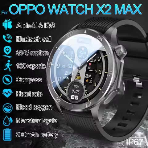 New For OPPO WATCH X2 MAX Men GPS Track Compass Smart Watch AMOLED HD Screen Bluetooth Call Heart Ra