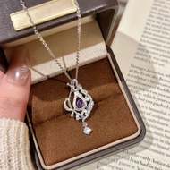 French Light Luxury Purple Perfume Bottle Necklace Purple Flash Diamond Magic Aquarius Clavicle Chai