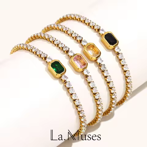 La. Muses Luxury Sparkling Cubic Zirconia Colored Zirconia Stainless Steel Women's Bracelet PVD Plat