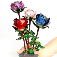 1Pc Crystal Glass Rose Flower Figurines Craft Wedding Valentine Day Favors Gifts Table Decoration Or