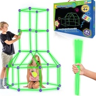 Fun Forts Glow Fort Building Kit for Kids - 81 Pack Glow in The Dark STEM Building Toys