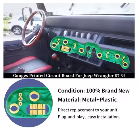 Fit For 87-91 Jeep Wrangler Center Gauge Cluster Printed Circuit Board Green