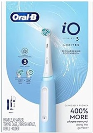 Oral-B iO Series 3 Limited Edition Electric Toothbrush with 2 Brush Heads, Ultimate Clean, Gentle Care, Pressure Sensor, Rechargeable, Blue, with Compatible Microfiber Cleaning Cloth