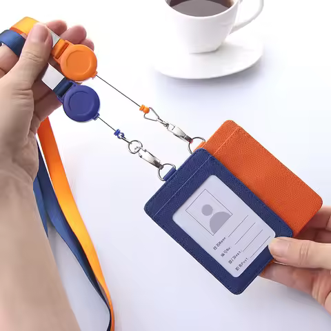 PU Leather Lanyard retractable badge holder ID card holder school lanyards id badge holder horizonta