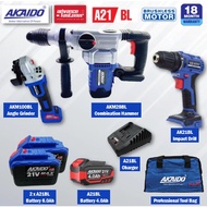 Akaido A21BL-28BL920 MEGA SAVE COMBO 21V ( AKMH28BL Combination Hammer / AK21BL Drill / AKM100BL Ang